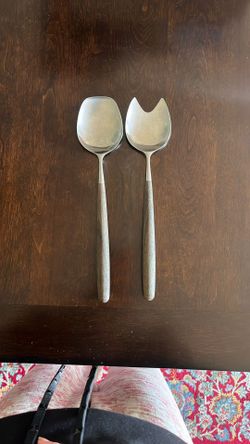 Silver Dark Wood Salad Servers Food Utensils Pasta Food Bowl