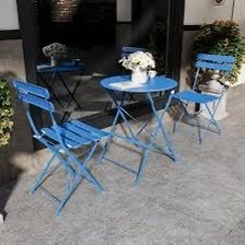 3-Piece Metal Round Outdoor Bistro Set with 2 Slat Patio Folding Chairs in Blue [NEW]