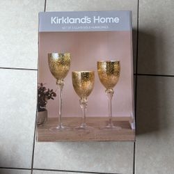 Set Of 3 Glass Gold Hurricanes