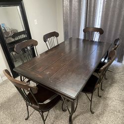 SOLID WOOD 6 SEATER DINING TABLE & CHAIRS