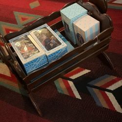 Wood Doll Cradle With 3 Madame Alexander Dolls & 2 Shirley Temple Dolls 