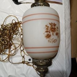 Brass Vintage Hanging Lamps Pearlized White Glass