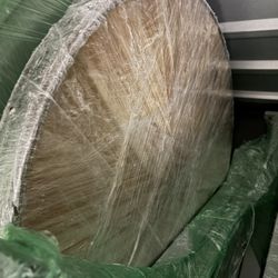 Mid-Century, Rustic Circular Coffee Table Raw Finish Three Iron Legs