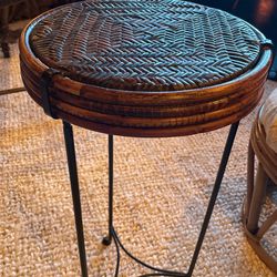Wood, Metal & Rattan 25” Plant Stand 