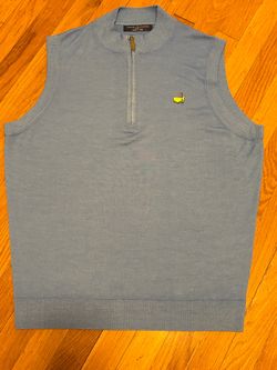 MASTERS Made in Italy Mens Large Superfine Merino Wool Vest 1/4 Zip Lt Blue Golf