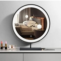 15” Vanity Mirror LED Lights Tabletop Makeup Mirror Dimmable Light Touch Control 3 Color Lighting Modes Standing, Wrought Iron Frame(Black)