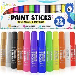 12 Tempera Paint Sticks for Kids & Toddlers - Quick Dry, Non-Toxic Washable