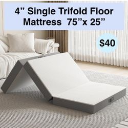 4” Single Tri Folding Mattress - 4-inch Single Size Foldable Mattress with a Collapsible and Washable Cover | Medium-Firm with Non-Slip Design | Suita