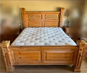 Queen bed frame, mattress, and box spring!