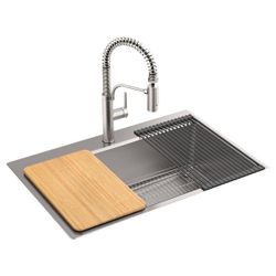 Kohler Provo 33" Dual Mount Single-bowl Workstation Kitchen Sink Kit, Stainless Steel $199.99