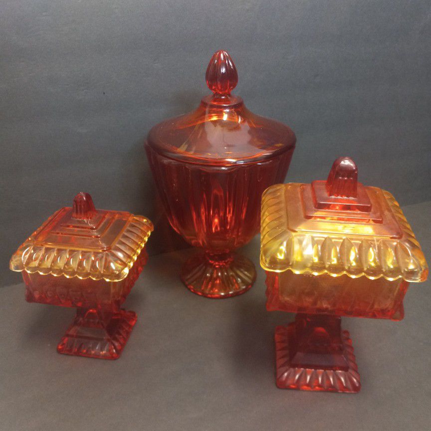 Orange Amberina Glass Three Piece Set