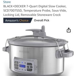 BLACK+DECKER 7-Quart Digital Slow Cooker, SCD7007SSD, Temperature Probe, Sous-Vide, Locking Lid, Removable Stoneware Crock