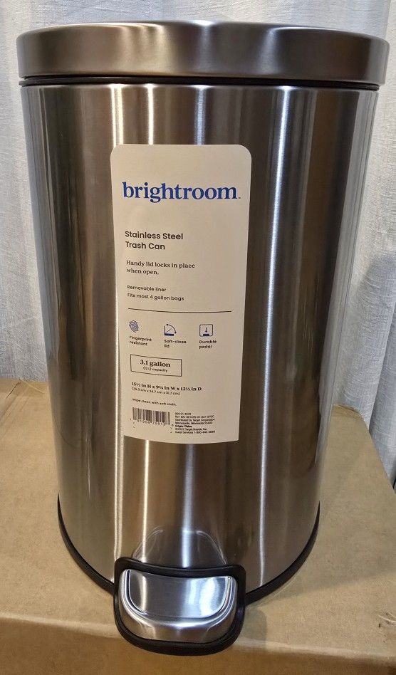 3.1 Gallon Small Bathroom Step Trash Can with Odor Filter & Removable Inner Bucket, Stainless Steel, 12 Liter Round Pedal Garbage