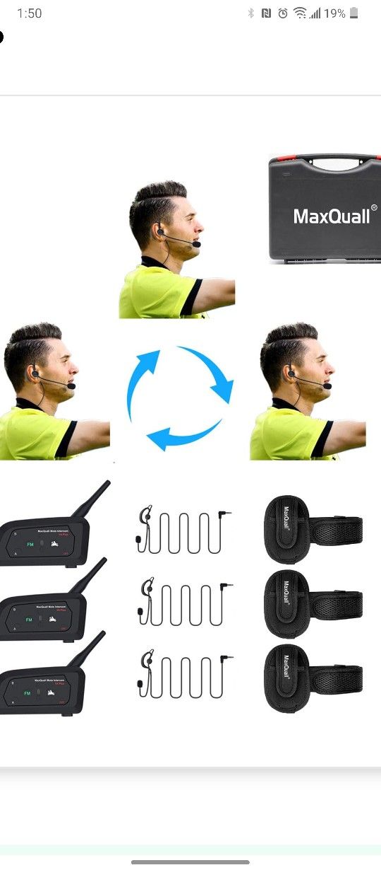 Maxquall Referee Headset 3 Referees Talk Same time Football Wireless Headsets Coach Headset Soccer Referee Communication Headset System Sets