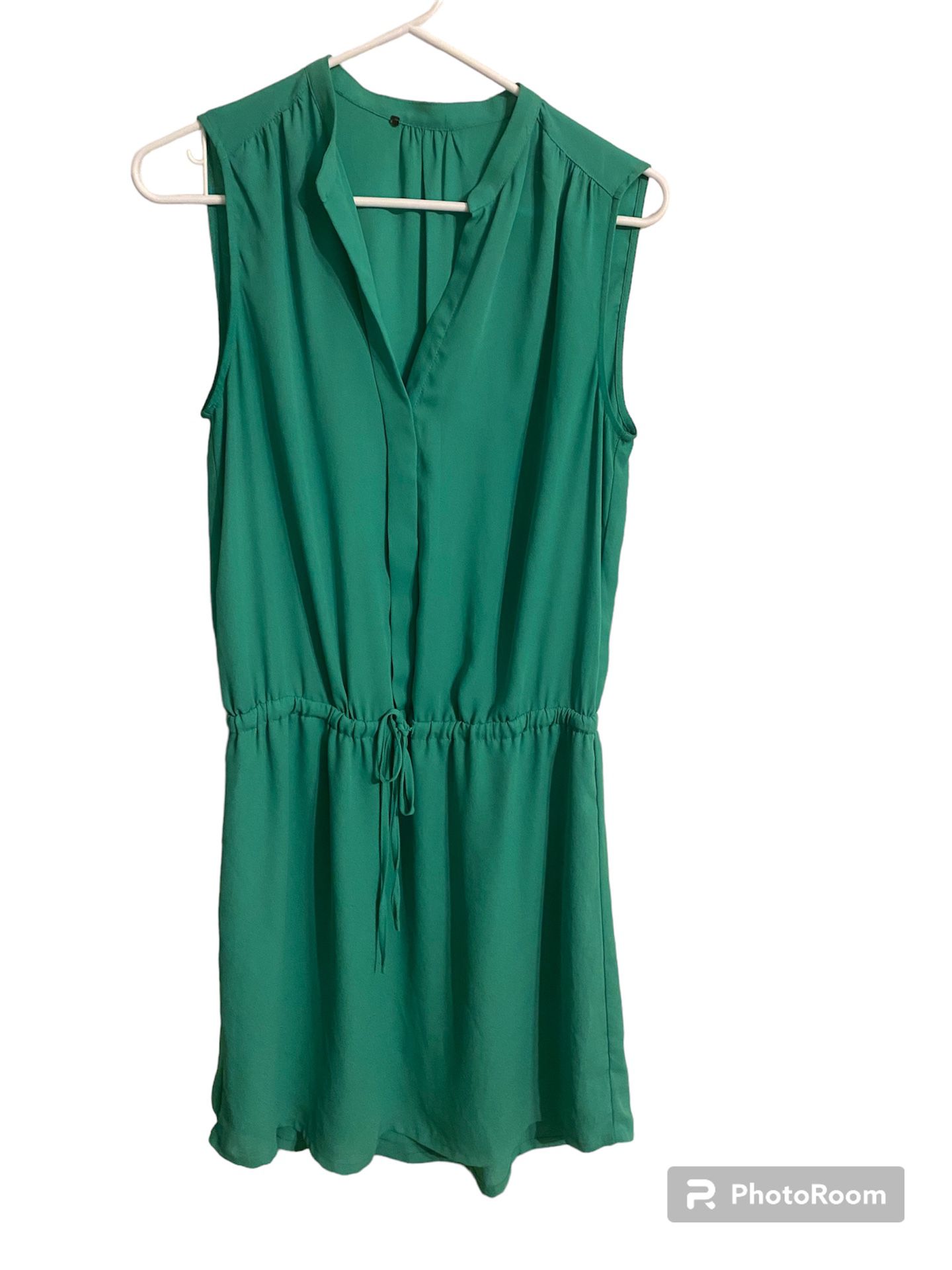 Green Sleeveless Dress With Drawstring Waist, Size 2
