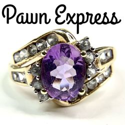 10K Amethyst and Cubic Zirconia Ring 