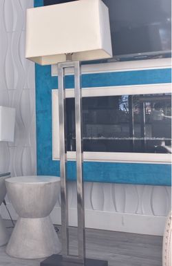 Modern Brushed Steel Floor Lamp with Rectangular Shade For Sale!