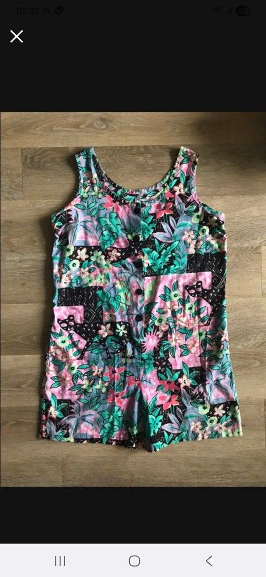 Women Vintage 80’ Style Bird Flower Tropical Romper Jumpsuit
