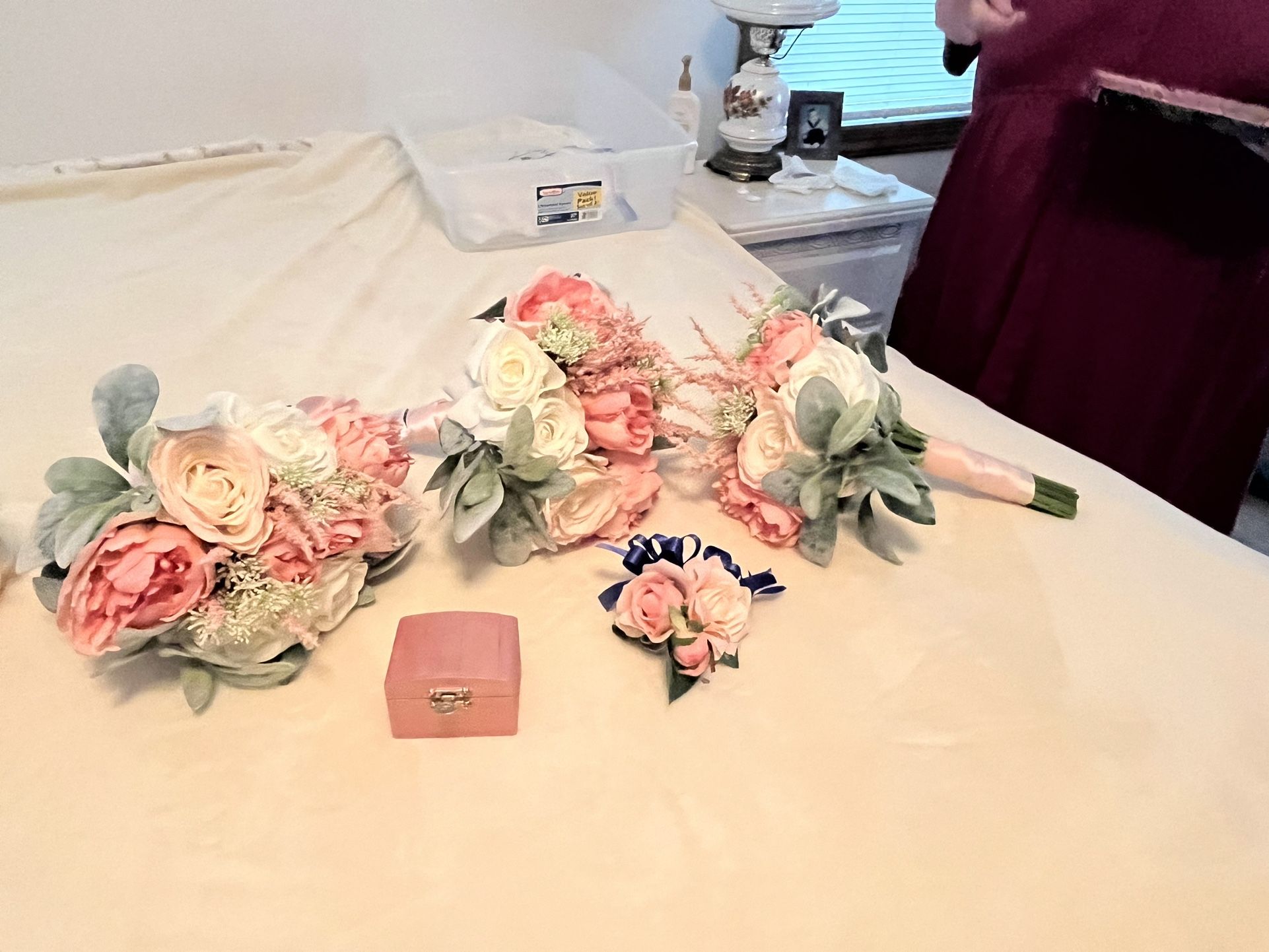 Flower Bouquets, Assorted Flowers, Bootienner, Mothers Corsage, Pink And Blue Ring Boxes