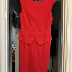 Ted Baker Peplum Dress. Red. TB Size 3 (US Size 6-8 Medium) Stretchy