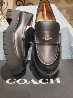 NEW in Box Authentic Women's Coach Ruthie Black Leather Platform Loafers Size 8.5