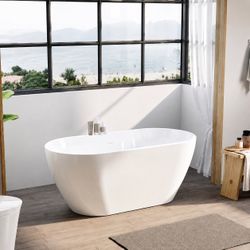 57 in. White Freestanding Bathtub