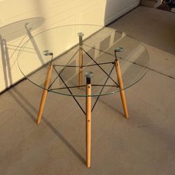 Corrigan Studio 32 inch Round Glass Dining Table Mid-Century Eiffel Wood Base