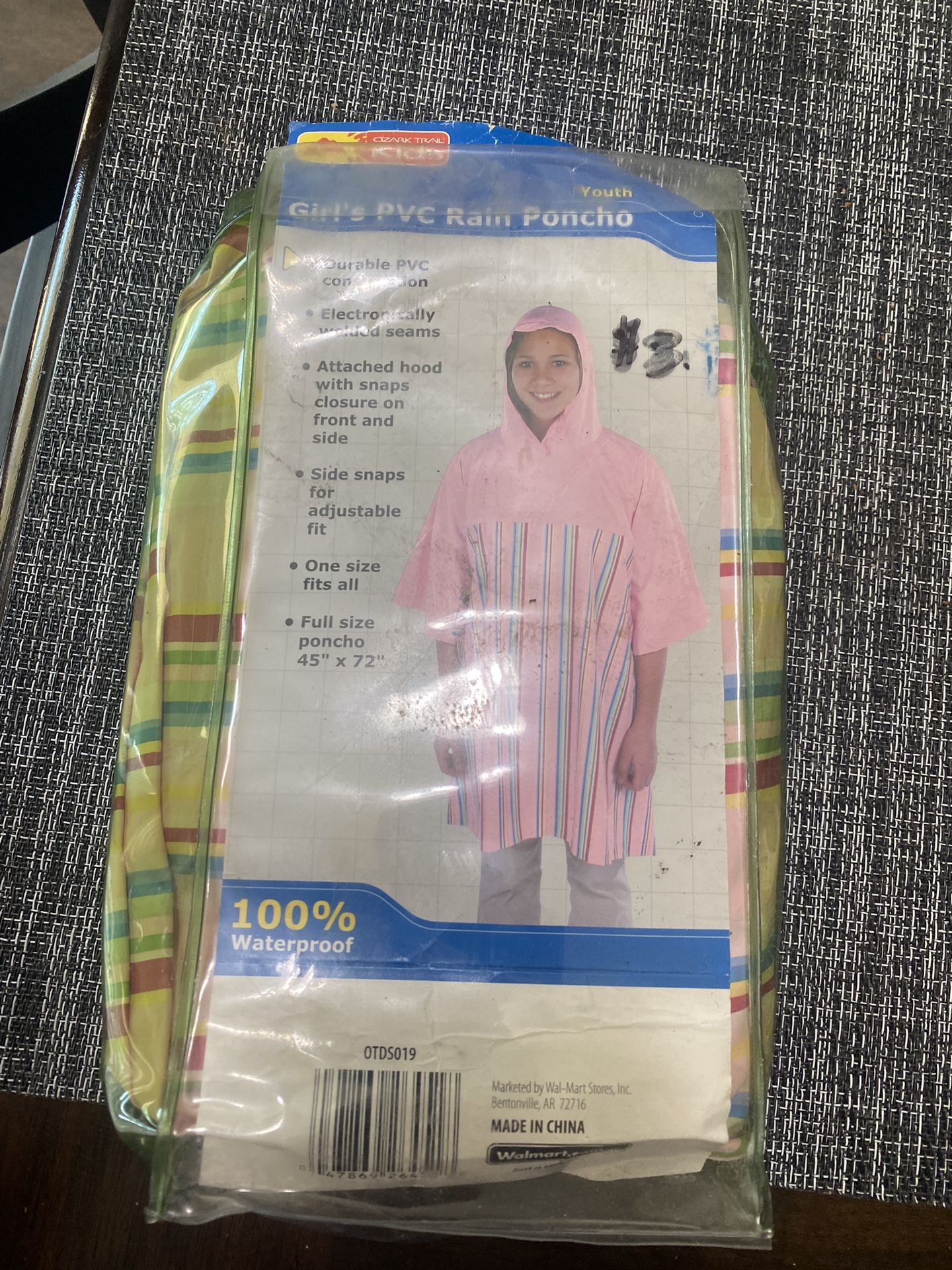 Youth Girls Pink Striped Rain Poncho