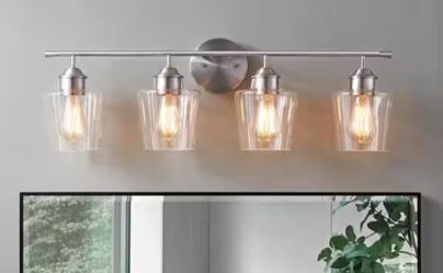 Kawoti 30.25 in. 4-Light Brushed Nickel Vanity Light with Clear Glass Shade