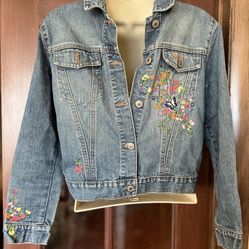Gap  Girls Youth  Size XL (12) Denim Jean Jacket  Embroidered 