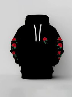 Black Hoodie With Roses Men & Women All Sizes