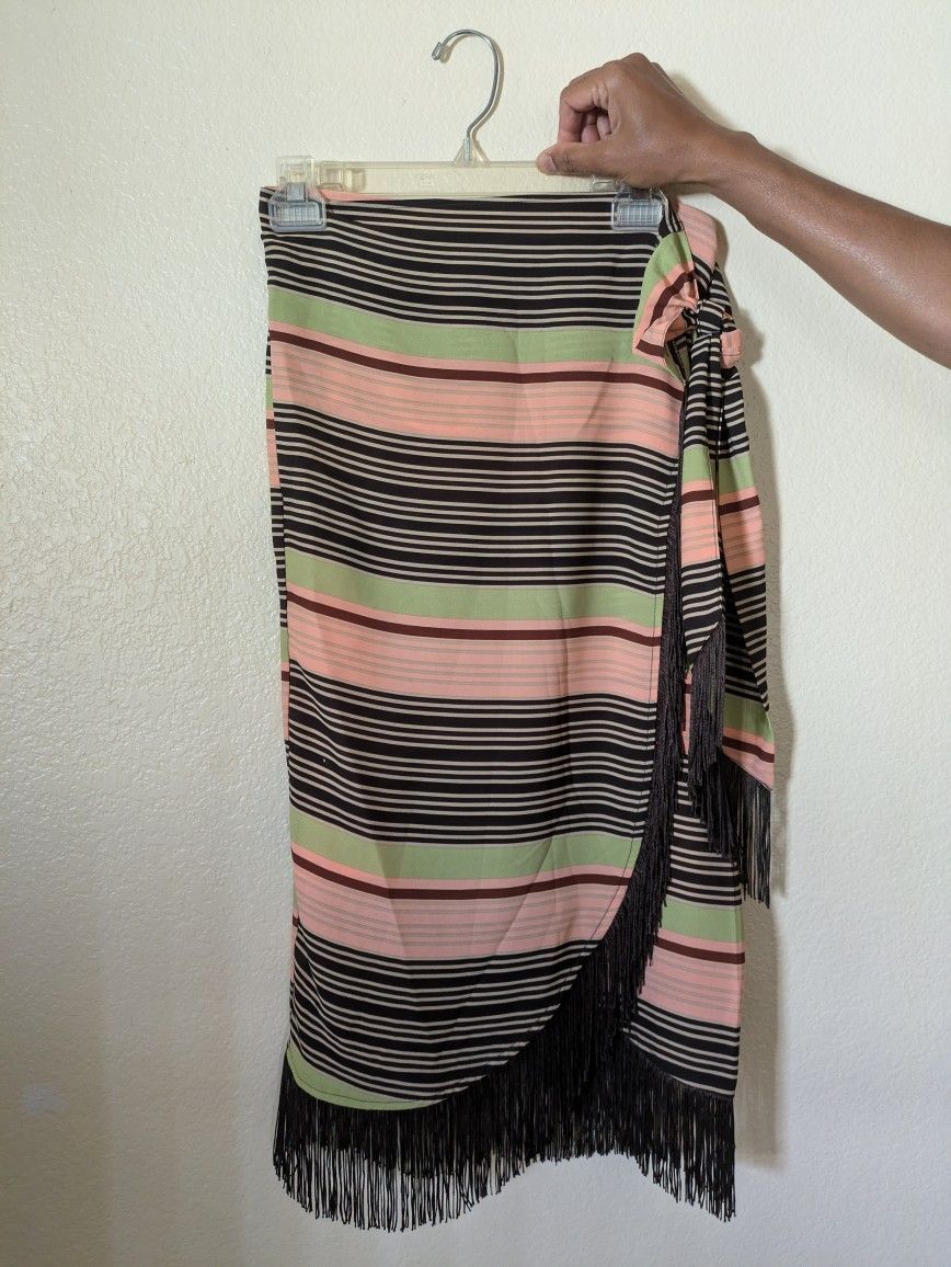New York & Company Fringe Wrap Skirt