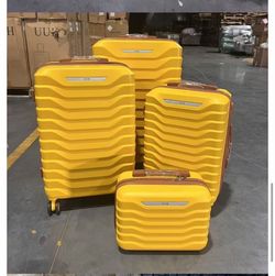 New UUH yellow hard-shell 4-piece luggage set Size: 14-20-24-28inch