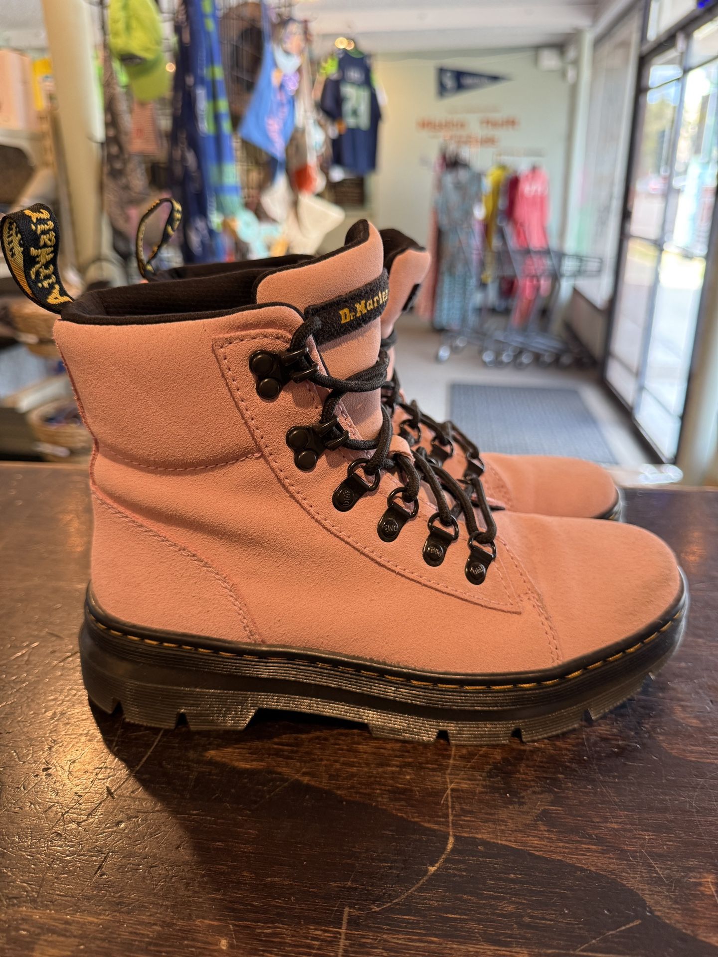 Dr. Martens Suede Combat Boots Combs, Chalk Pink - Women’s Size 7