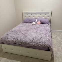 Queen Bed Frame, Queen Mattress, And Vanity Mirror