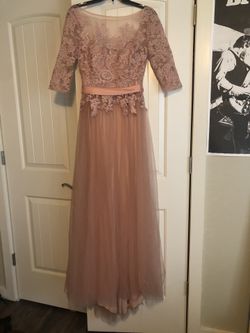 Rose gold long sleeve prom dress