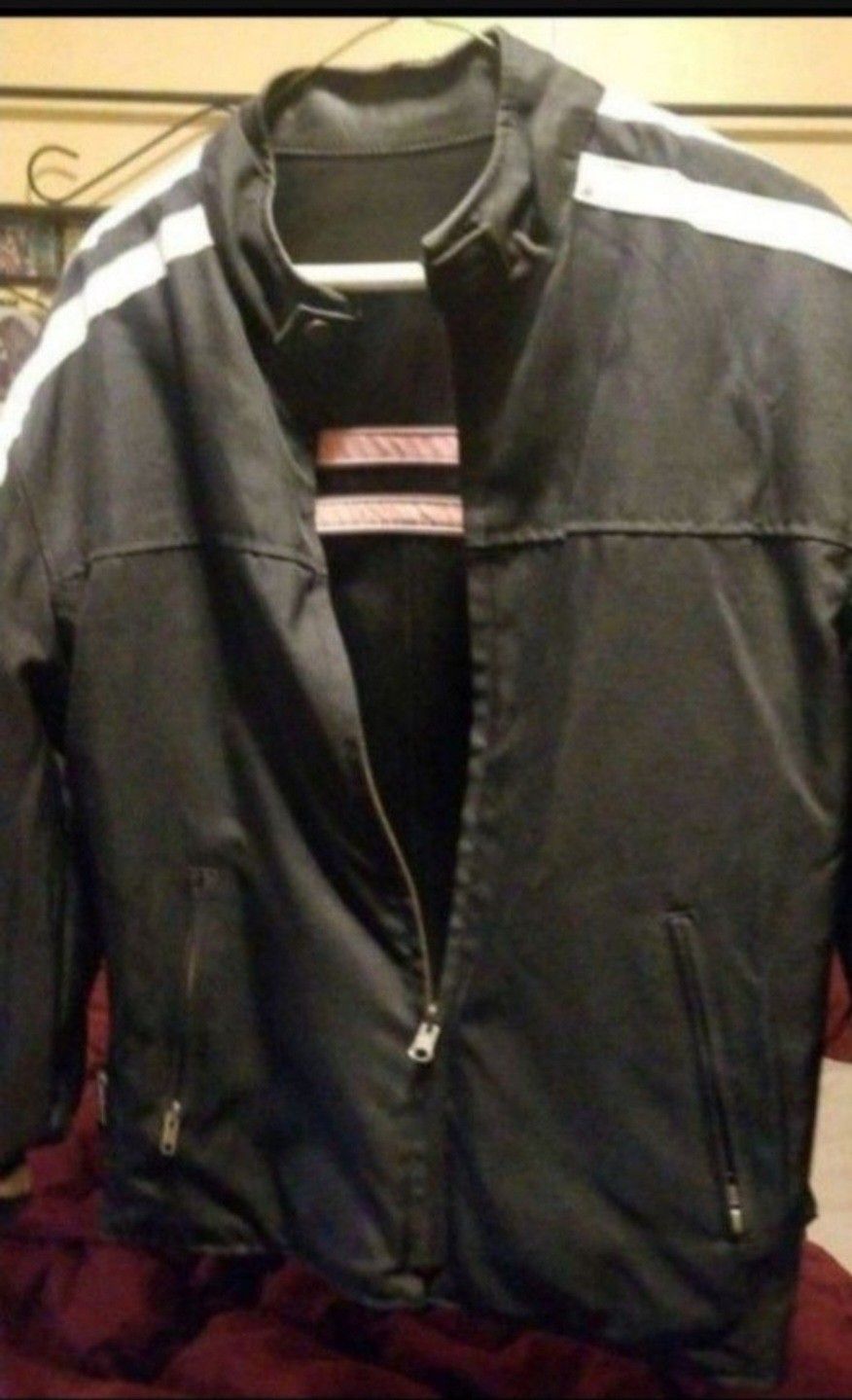 Womens leather biker jacket waterproof by Cordura REVERSABLE Size Large
