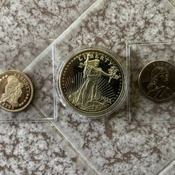 Gold Played Coins $5 Eagle Flowing Hair 1/2 Dollar Sacagawea $1