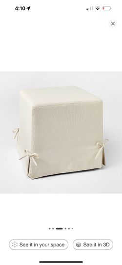 Lynwood Slipcover Cube Ottoman with Tie Details Cream - Threshold™ designed w/ Studio McGee