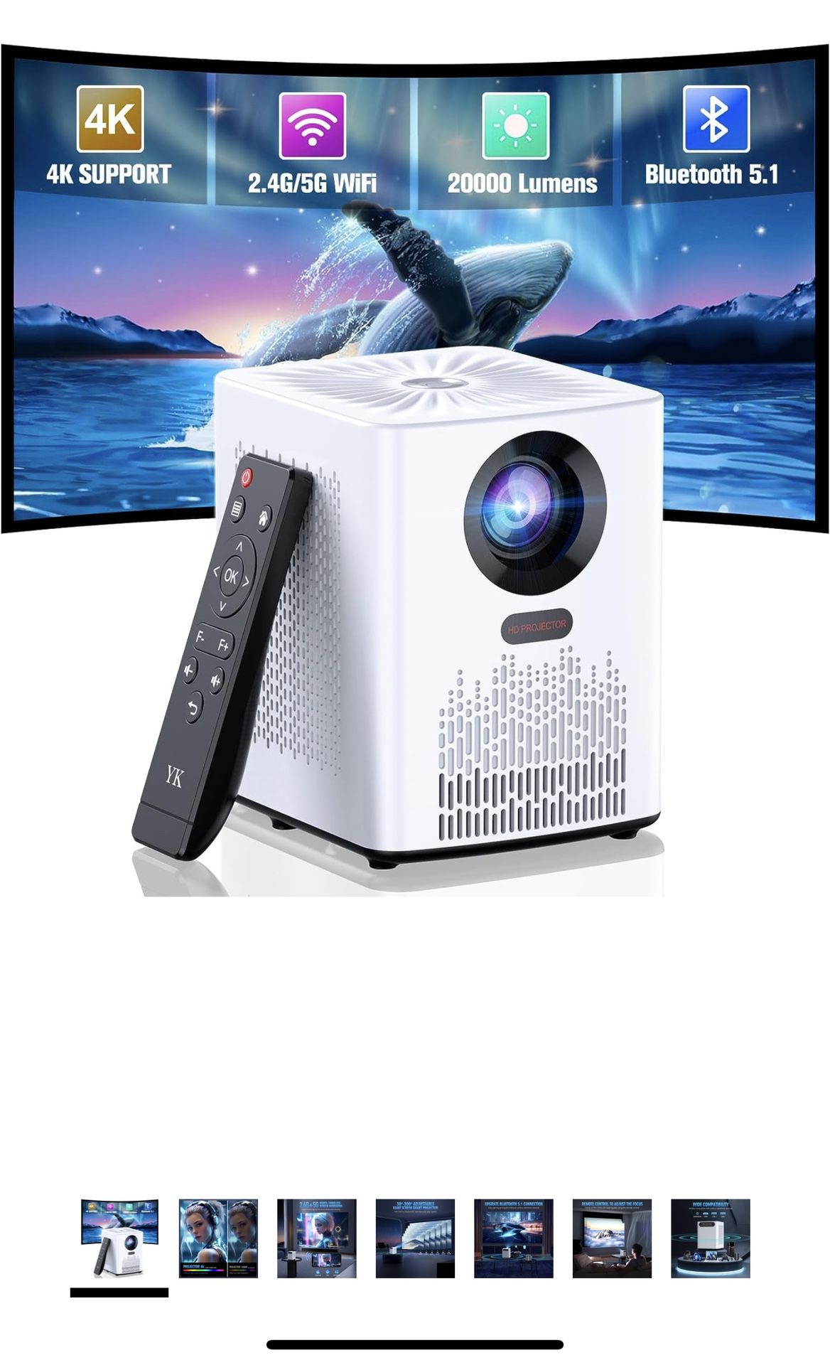 Projector with WiFi and Bluetooth, 5G WiFi 4K HD 20000L Portable Movie Projector with Mini Tripod, Outdoor Projector Home Video Smart Projectors Compa