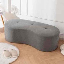 Curved Soft Chenille Ottoman