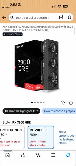 XFX Radeon RX 7900GRE Gaming Graphics Card with 16GB GDDR6