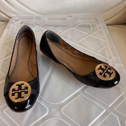 Tory Burch Minnie Cap-Toe Ballet Flats Black Leather Size 7.5M