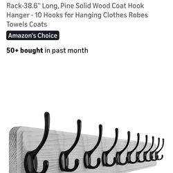 SKOLOO Farmhouse Style Large Wall Mounted Coat Rack-38.6'' Long, Pine Solid Wood Coat Hook Hanger - 10 Hooks for Hanging Clothes Robes Towels Coats