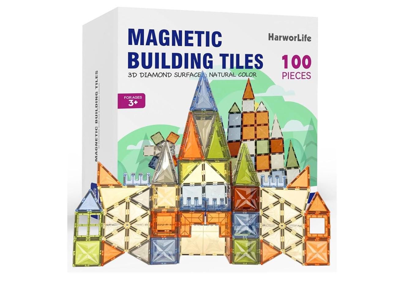 100 PCS Magnetic Tiles, Diamond Magnetic Blocks Building Set Magnet Tiles STEM Toys 3D Kids Preschool Educational Sensory Toys Gift for Toddlers Kids