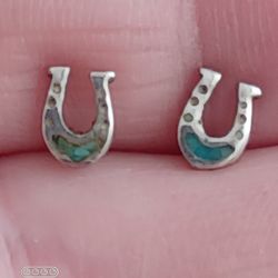 Vtg.sterling Silver Inlaid Turquoise HORSESHOE earrings