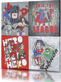 DC Justice League Canvas Wall Art Set Unframed Batman Superman Wonder Woman