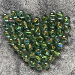 Vintage Glass Marbles Ribbon Swirl Shooter Size 16mm Large Green Lot of 55