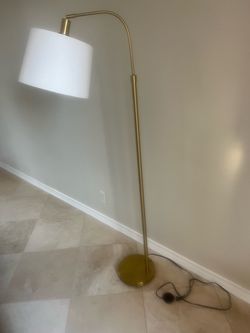 Gold Arc Floor Lamp with White Shade