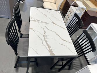 New- Faux Marble Top Four Leg Dining Set with 4 Wooden Chairs